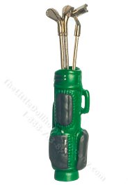 (image for) Miniature Set of 3 Golf Clubs in Green Golf Bag for Dollhouses