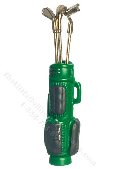 (image for) Miniature Set of 3 Golf Clubs in Green Golf Bag for Dollhouses
