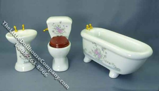 (image for) Miniature Decorated Porcelain Bathroom Set for Dollhouses