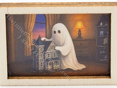 (image for) Miniature Halloween Picture In Frame for Dollhouses - Ghost with Dollhouse