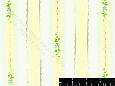 (image for) Yellow/Blue Stripe w Rose Miniature Wallpaper for Dollhouses