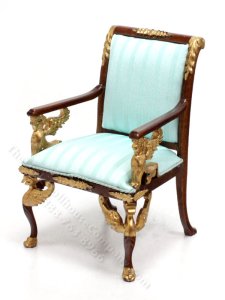 (image for) Miniature Walnut and Blue Empire Armchair for Dollhouses