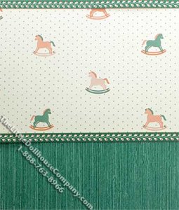 (image for) Miniature 3 pc. Rocking Horse Wallpaper with Green Accents Set