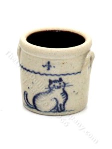 (image for) Miniature Stoneware Bucket Crock with Cat by Jane Graber
