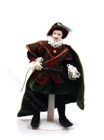 (image for) Miniature Handcrafted Vintage Tudor Nobleman Doll in Moss Green