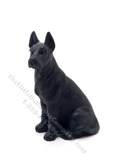 (image for) Miniature Black Great Dane w/ Cropped Ears for Dollhouses