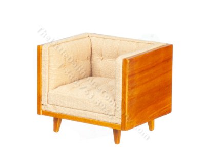 (image for) Miniature Mid Century Beige Linen Tub Chair for Dollhouses