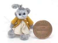 (image for) Miniature Grey Monkey in Dress and Cardigan by Sue Wilkes