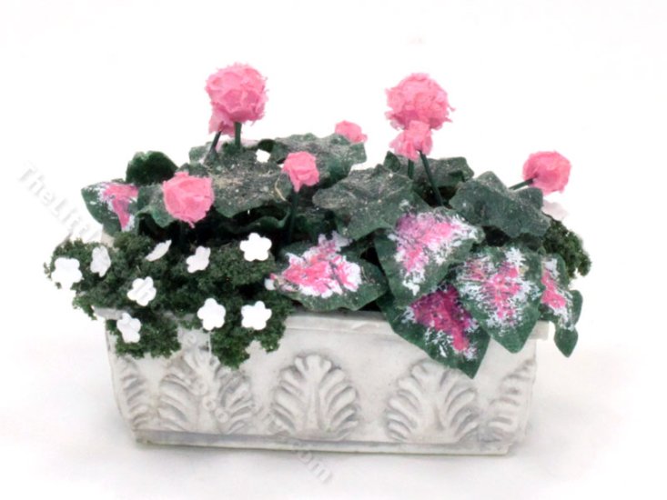 (image for) Dollhouse Miniature Planter of Pink Flowers