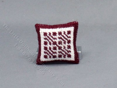 (image for) Handmade Miniature Burgundy and White Pillow for Dollhouses