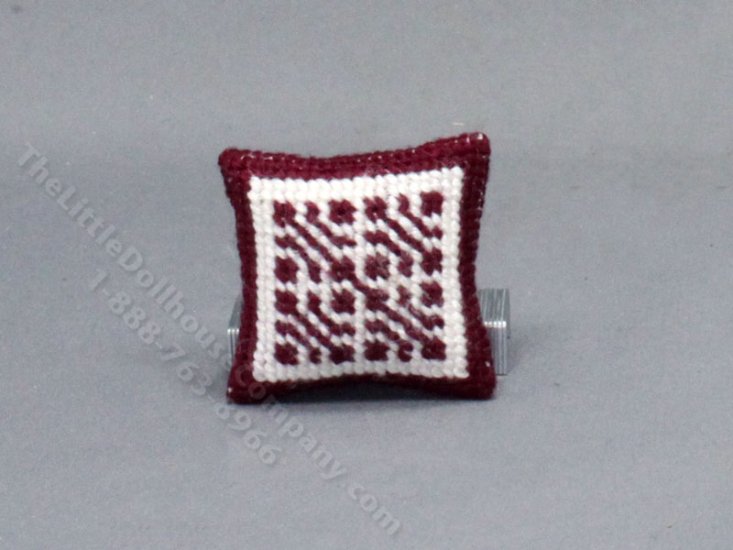 (image for) Handmade Miniature Burgundy and White Pillow for Dollhouses