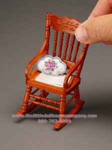 (image for) Miniature Rocking Chair, Wooden with Pillow for Dollhouses