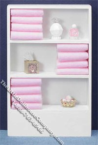 (image for) Miniature Bathroom Shelf Unit with Pink Towels for Dollhouses