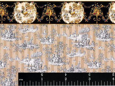 (image for) Striped Toile Miniature Wallpaper with Border for Dollhouses