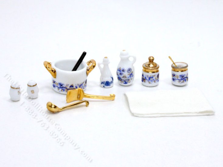 (image for) Miniature Blue Onion Stove Top Set for Dollhouses