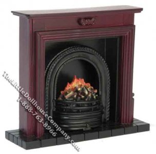 (image for) Miniature Mahogany Fireplace with Insert for Dollhouses