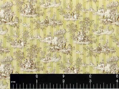 (image for) Green Striped Toile Miniature Wallpaper for Dollhouses