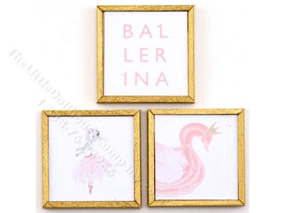 (image for) Miniature Trio of Square Framed Ballerina Prints on Wood