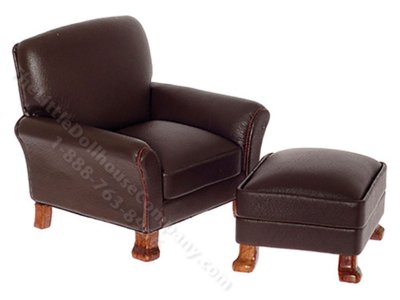 (image for) Miniature Leather Chair and Ottoman for Dollhouses