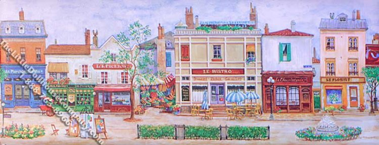 (image for) French Village Street Scene Miniature Mural for Dollhouses