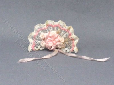 (image for) Vintage Miniature Pink Lace Fan for Dollhouses