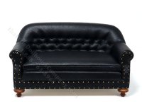 (image for) Miniature Black Leather 1880's Sofa For Dollhouses