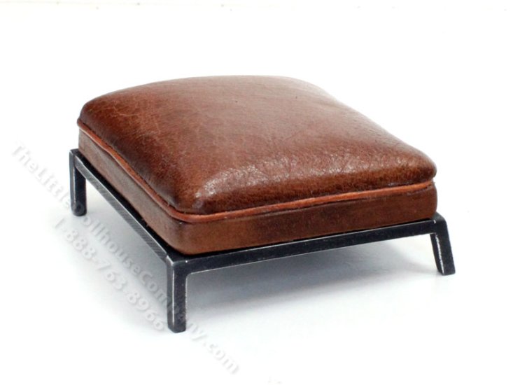 (image for) Miniature Cognac Leather Ottoman by PRD Miniatures