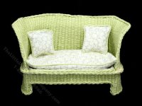 (image for) Miniature Floral and Green Wicker Sofa for Dollhouses