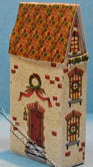 (image for) Miniature White Christmas Lithographed House Kit for Dollhouses