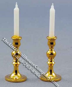 (image for) Miniature Pair of Brass Candlesticks for Dollhouses