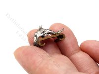 (image for) As Is Vintage Miniature Silver Dolphin Statuette on Wooden Stand for Dollhouses