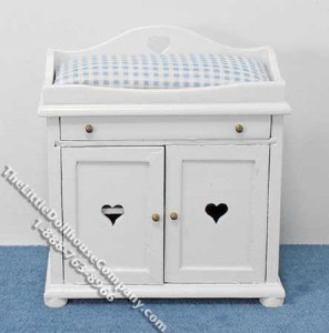 (image for) Miniature White Changing Table with Blue Linen for Dollhouses