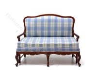 (image for) Bespaq Design Miniature Blue Check Walnut Sofa for Dollhouses
