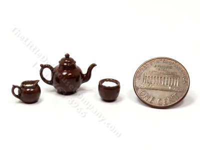 (image for) Miniature Brown Betty 3 Piece Tea Set for Dollhouses