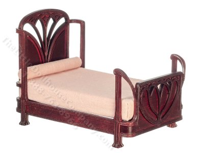 (image for) Miniature Mahogany Art Nouveau Bed W/Pink Mattress