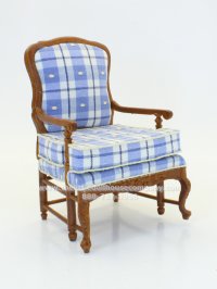 (image for) Miniature Blue Check Walnut Arm Chair