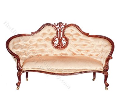 (image for) Miniature Walnut and Gold Victorian Settee With Brass Castors