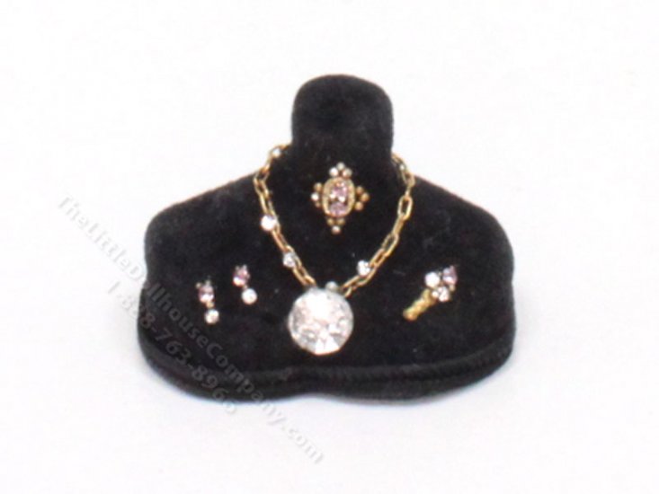(image for) Miniature 5-Piece Gold and Diamond Jewelry Set on Black Bust