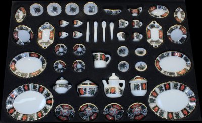 (image for) Miniature 50pc Tea Set Black & Red Pattern for Dollhouses
