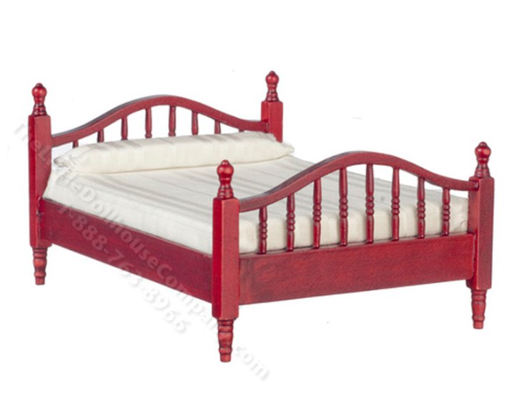 (image for) Miniature Double Bed, Mahogany for Dollhouses
