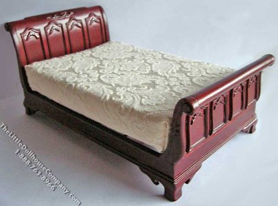 (image for) Miniature Mahogany Sleigh Bed for Dollhouses