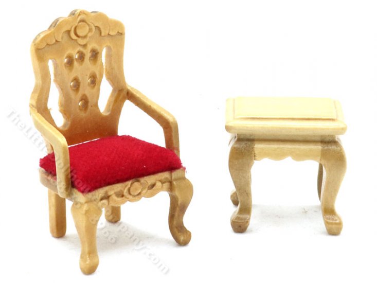 (image for) Half Scale Victorian Carved Backed Chair and Side Table
