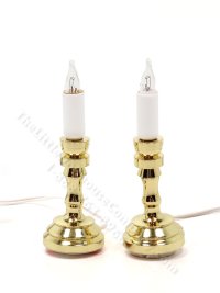 (image for) Miniature Electrical Brass Candlesticks with Round Base (2/pk)