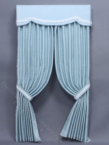 (image for) Miniature Blue Drapery with Valance for Dollhouses
