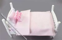 (image for) Miniature White Bed with Pink Fabric for Dollhouses