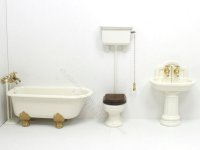 (image for) Miniature Cast Iron and Enamel White and Gold Bathroom Set