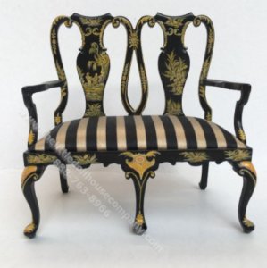 (image for) Miniature Ornate William and Mary Double Chair - Black