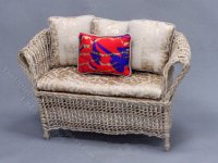 (image for) Miniature Gold and Grey Wicker Sofa for Dollhouses