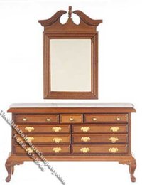 (image for) Miniature Walnut Dresser w/Mirror for Dollhouses