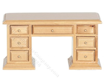 (image for) Miniature Oak Library Desk for Dollhouses